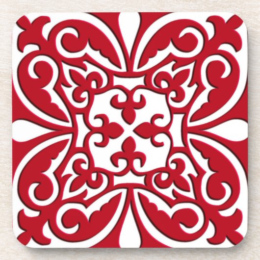 Marokkaanse tegel - donkerrood en wit drankjes onderzetter (Voorkant)