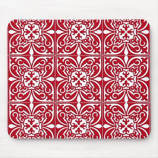 Marokkaanse tegel - donkerrood en wit muismat (Voorkant)