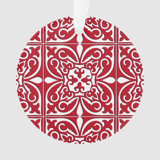 Marokkaanse tegel - donkerrood en wit ornament (voorkant)