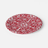 Marokkaanse tegel - donkerrood en wit papieren bordje (Gekanteld)