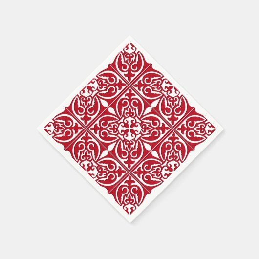 Marokkaanse tegel - donkerrood en wit servetten (Hoek)