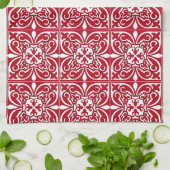 Marokkaanse tegel - donkerrood en wit theedoek (Gevouwen)