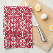Marokkaanse tegel - donkerrood en wit theedoek (Quarter Fold)