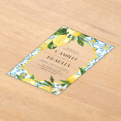 Marokkaanse Tegel en Citroenen Mediterrane Bruilof Acryl Uitnodigingen (Laagn)