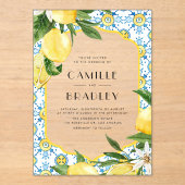 Marokkaanse Tegel en Citroenen Mediterrane Bruilof Acryl Uitnodigingen (Voorkant)