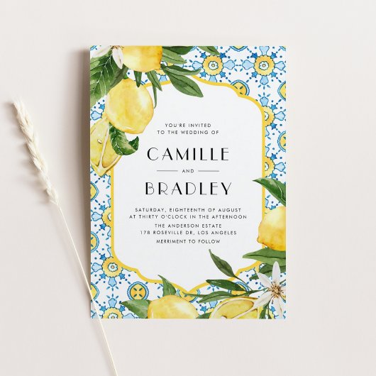 Marokkaanse Tegel en citroenen Mediterrane bruilof Magnetische Uitnodiging