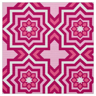 Marokkaanse tegel, Fuchsia, pastelroze en wit Stof