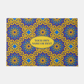 Marokkaanse Tegel in blauw en geel met eigen tekst Deurmat (Voorkant)