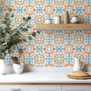 Marokkaanse tegel in blauwe en oranje waterverf tegeltje