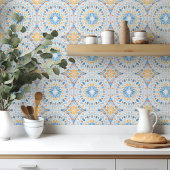 Marokkaanse tegel in blauwe en oranje waterverf tegeltje