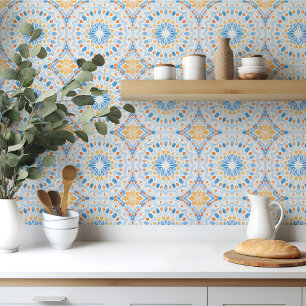 Marokkaanse tegel in blauwe en oranje waterverf tegeltje