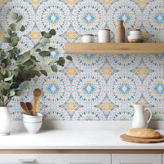 Marokkaanse tegel in blauwe en oranje waterverf tegeltje