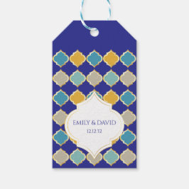 Marokkaanse Tegel koningsblauw geel bruiloft Cadeaulabel