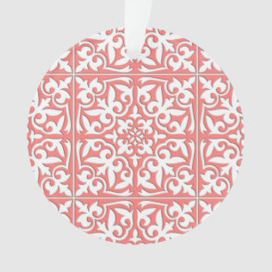 Marokkaanse tegel - koraalroze en wit ornament
