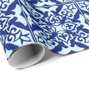 Marokkaanse tegel - marineblauw en lichtblauw cadeaupapier