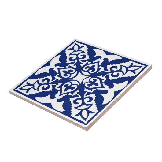 Marokkaanse tegel, marineblauw en wit tegeltje (Zijkant)