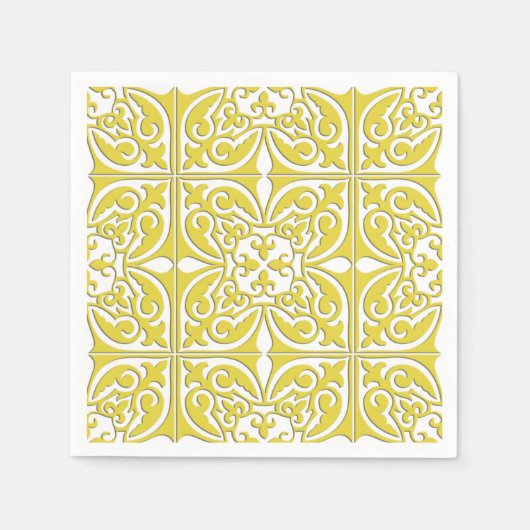 Marokkaanse tegel - mosterdgeel en wit servetten (Voorkant)