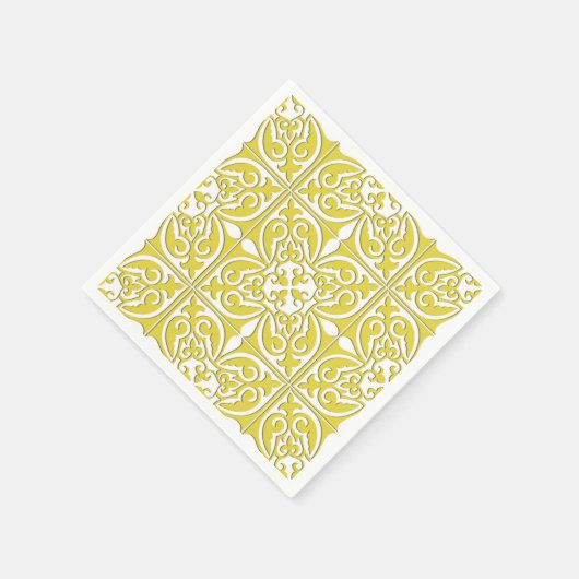 Marokkaanse tegel - mosterdgeel en wit servetten (Hoek)