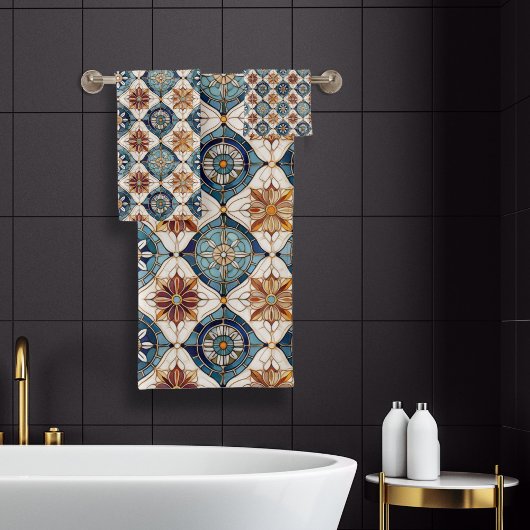  Marokkaanse Tegel Patroon#3 Blauw Goud ID1078 Bad Handdoek