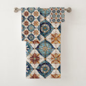  Marokkaanse Tegel Patroon#3 Blauw Goud ID1078 Bad Handdoek (Insitu)