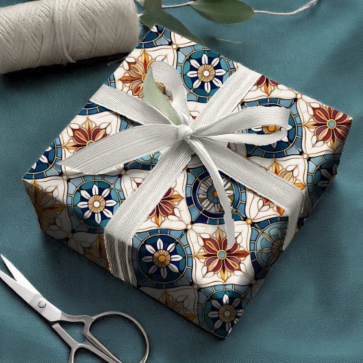  Marokkaanse Tegel Patroon#3 Blauw Goud ID1078 Cadeaupapier