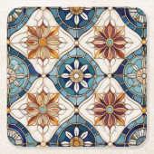 Marokkaanse Tegel Patroon#3 Blauw Goud ID1078 Kartonnen Onderzetters (Voorkant)