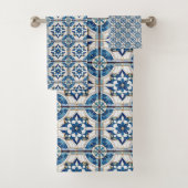 Marokkaanse Tegel Patroon#4 Blauw Wit ID1078 Bad Handdoek (Insitu)
