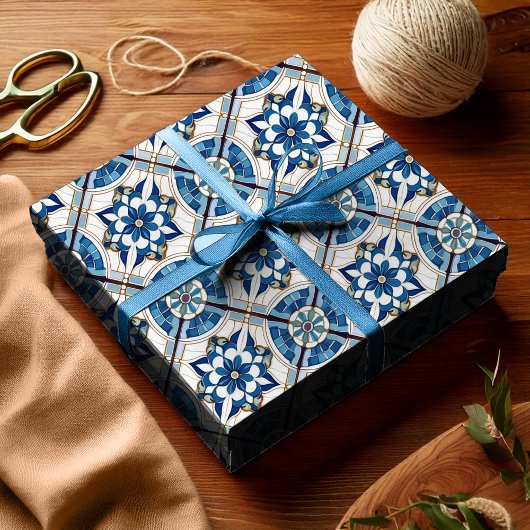 Marokkaanse Tegel Patroon#4 Blauw Wit ID1078 Cadeaupapier