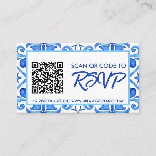Marokkaanse Tegel Patroon Bruiloft RSVP QR Code Informatiekaartje (Voorkant)
