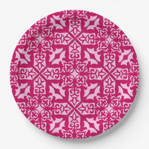 Marokkaanse Tegel Patroon, Fuchsia en Pastel Pink Papieren Bordje