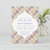 Marokkaanse Tegel Patroon Kleurrijke Bruiloft Uitn Kaart (Staand voorkant)
