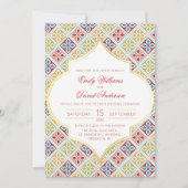 Marokkaanse Tegel Patroon Rode bruiloft uitnodigin Kaart (Voorkant)
