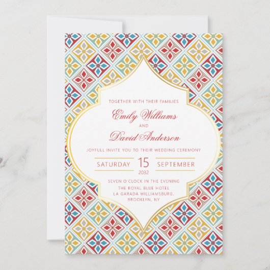 Marokkaanse Tegel Patroon Rode bruiloft uitnodigin Kaart (Voorkant)