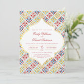 Marokkaanse Tegel Patroon Rode bruiloft uitnodigin Kaart (Staand voorkant)