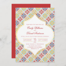Marokkaanse Tegel Patroon Rode bruiloft uitnodigin