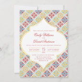 Marokkaanse Tegel Patroon Rode QR bruiloft uitnodi Kaart (Voorkant)