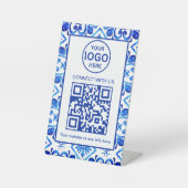 Marokkaanse Tegel Pattern Business Logo en QR Code Reclamebord Met Voetstuk (Voorkant)