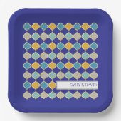 Marokkaanse Tegel Royal Blue Golden Arab bruiloft Papieren Bordje (Voorkant)