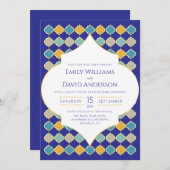 Marokkaanse Tegel Royal Blue Golden Wedding Kaart (Voorkant / Achterkant)