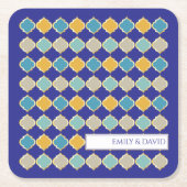 Marokkaanse Tegel Royal Blue Golden Wedding Kartonnen Onderzetters (Voorkant)
