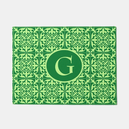 Marokkaanse tegel, smaragdgroen, met monogram deurmat (Voorkant)