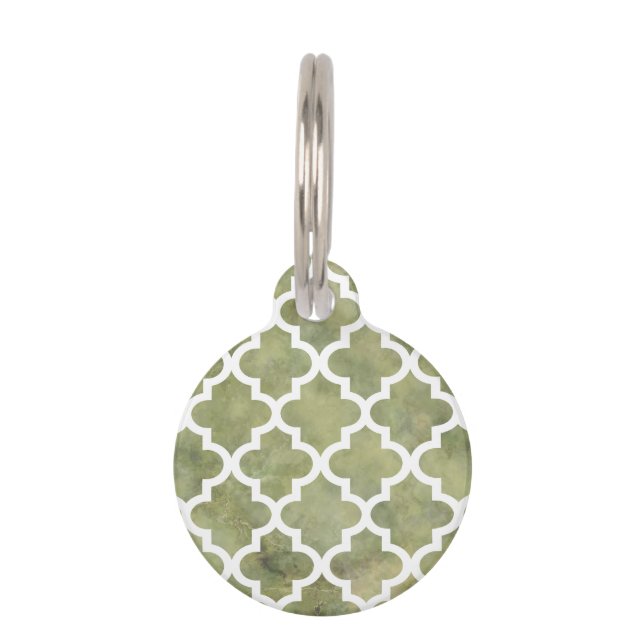 Marokkaanse Tegel Trellis Pattern over Moss Green  Huisdierpenning (Voorkant)