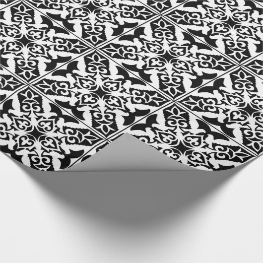 Marokkaanse tegel - wit met zwarte achtergrond cadeaupapier (Hoek)