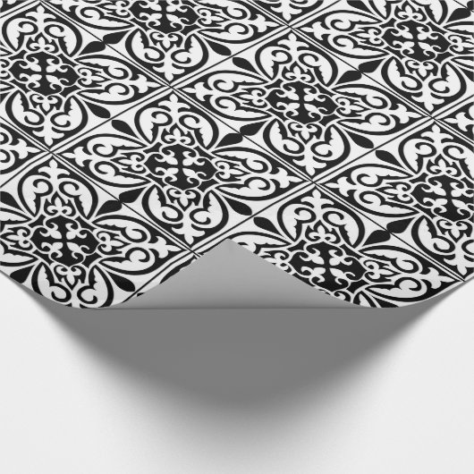 Marokkaanse tegel - wit met zwarte achtergrond cadeaupapier (Hoek)