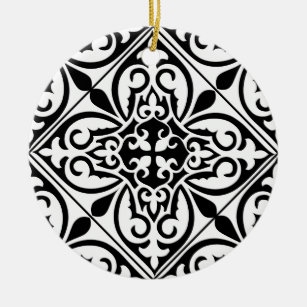 Marokkaanse tegel - wit met zwarte achtergrond keramisch ornament