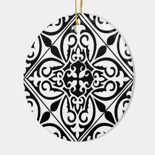 Marokkaanse tegel - wit met zwarte achtergrond keramisch ornament (Links)