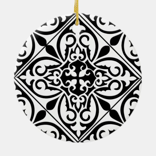 Marokkaanse tegel - wit met zwarte achtergrond keramisch ornament (Achterkant)