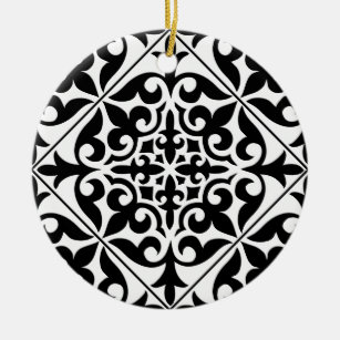 Marokkaanse tegel - wit met zwarte achtergrond keramisch ornament