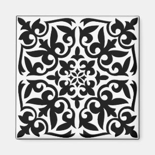 Marokkaanse tegel - wit met zwarte achtergrond magneet