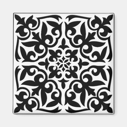 Marokkaanse tegel - wit met zwarte achtergrond magneet (Voorkant)